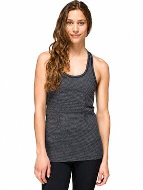 LULULEMON Run: Swiftly Tech Racerback Tank Top Striped Black Sz 6 Gym Summer